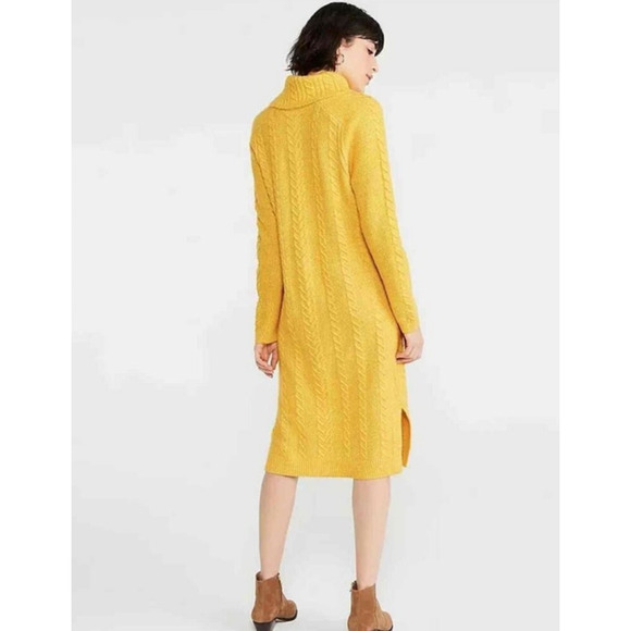 Ann Taylor Cable Knit Sweater Dress XXSP Turtleneck Golden Yellow NWT - Picture 9 of 10